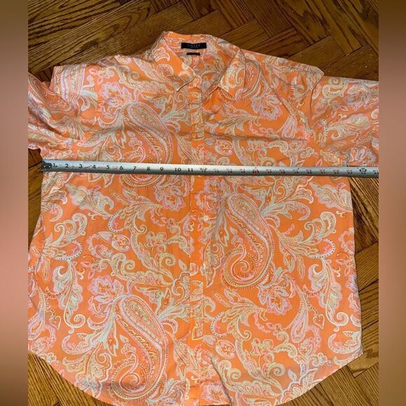 Chaps Women's Shirt Size XL Neon Orange Paisley 100% Cotton Long Sleeve Classic - Picture 6 of 10